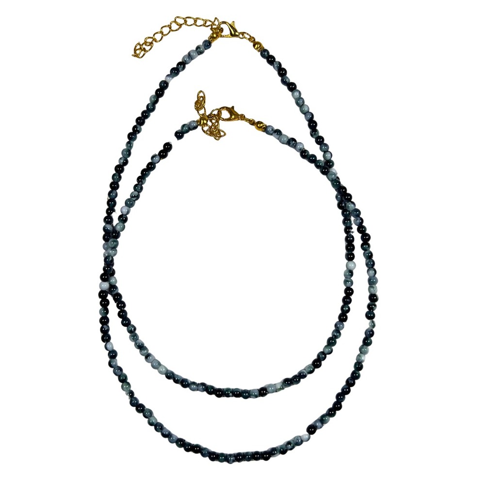 Handmade Round Beaded Choker‎ Necklace Black/Gray/White Boho Beach Gold 15"+3"